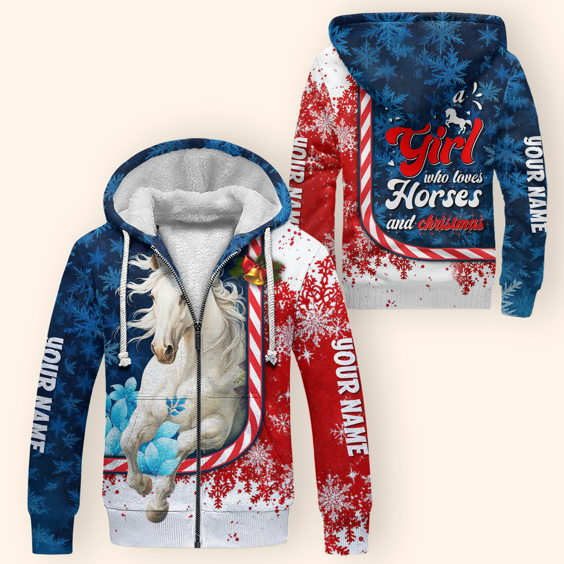Just a Girl Who Loves Horses and Christmas Hoodie – Personalized Horse Lover Zip Up Gift, Custom Choo