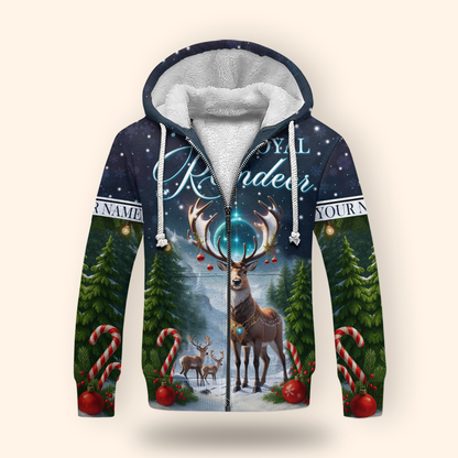 Royal Reindeer Christmas Hoodie – Elegant Winter Wonderland Zip Up