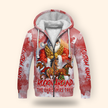 Rockin’ Around the Christmas Tree Hoodie – Funny Santa Zip Up