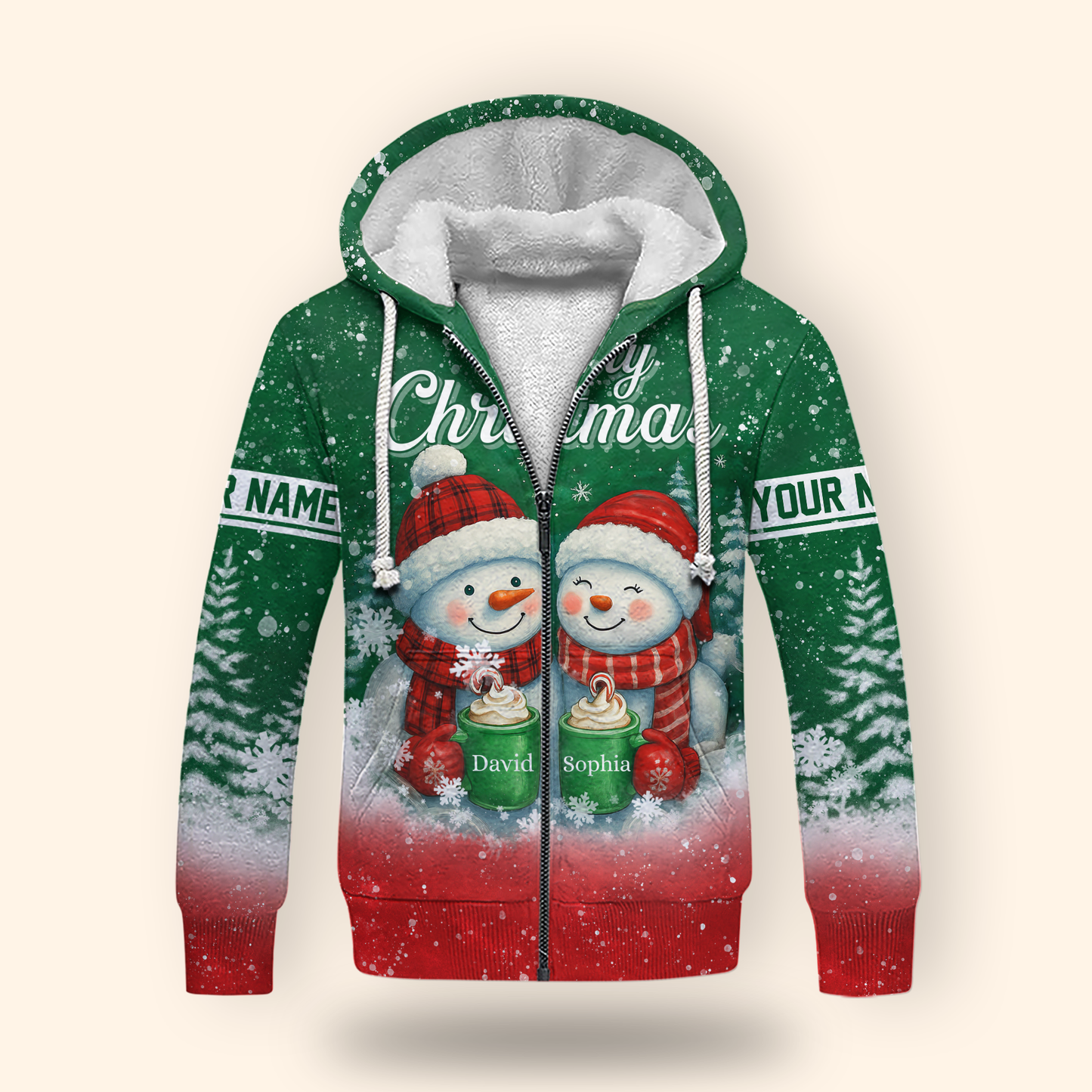 Personalized Snowman Couple Christmas Hoodie – Cute Merry Christmas Zip Up, Custom Name Gift, Custom Choo