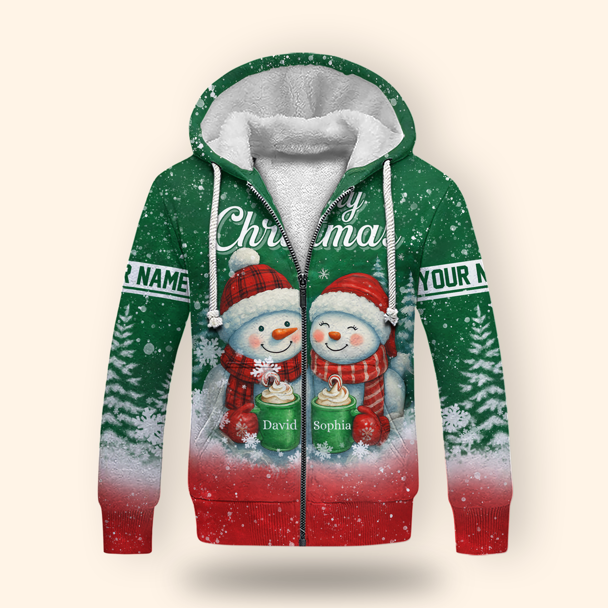 Personalized Snowman Couple Christmas Hoodie – Cute Merry Christmas Zip Up, Custom Name Gift, Custom Choo
