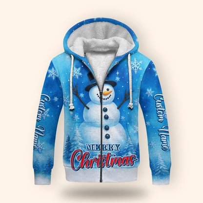 Merry Christmas Snowman Hoodie – Cute Blue Winter Zip Up