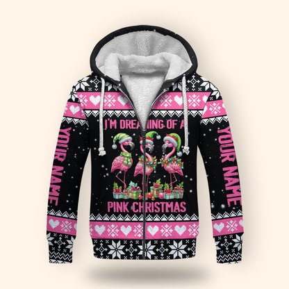 I’m Dreaming of a Pink Christmas Hoodie – Cute Flamingo Holiday Zip Up Sweater