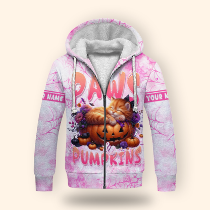 Paws & Pumpkins Cat Hoodie – Personalized Halloween Zip Up Jacket for Pet Lovers, Custom Choo