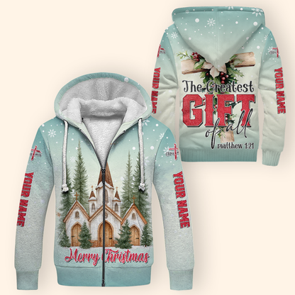Christian Christmas Hoodie – The Greatest Gift of All Matthew 1:21, Personalized Faith Hoodie
