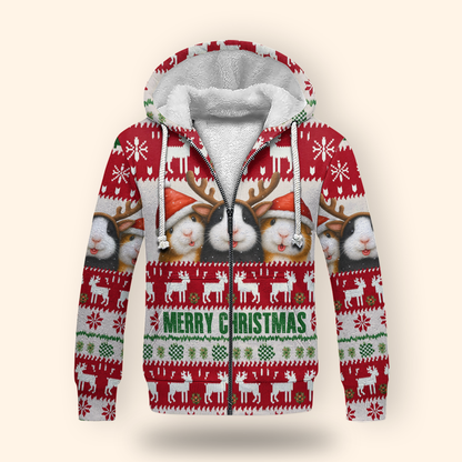 Funny Guinea Pig Christmas Hoodie – Merry Christmas Ugly Sweater Style Zip Up