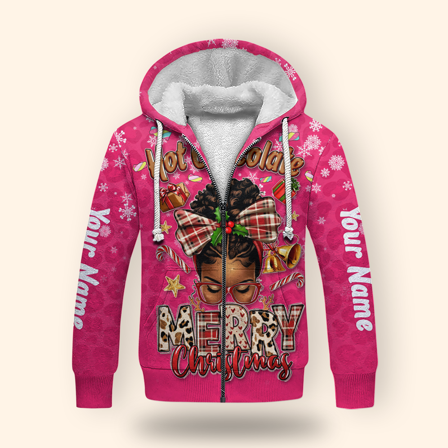 Hot Chocolate Merry Christmas Hoodie – Personalized Holiday Zip Up