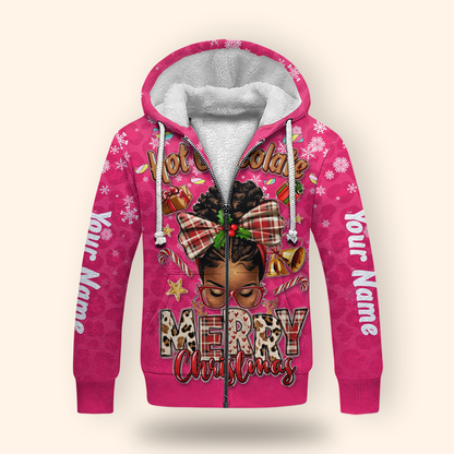 Hot Chocolate Merry Christmas Hoodie – Personalized Holiday Zip Up
