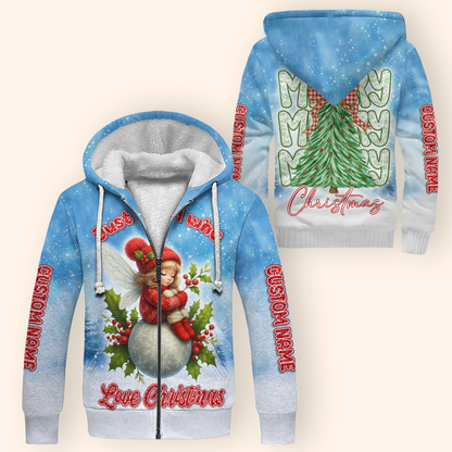 Custom Name Christmas Hoodie – Cute Fairy Snowball Zip Up, Just a Girl Who Loves Christmas Design