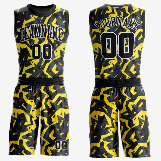 Custom Gold Black-White Round Neck Sublimation Basketball Uniform Jersey