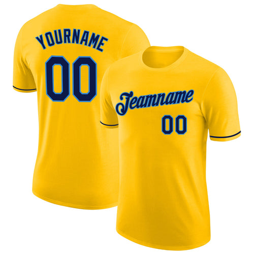 Custom Gold Navy-Powder Blue Performance T-Shirt