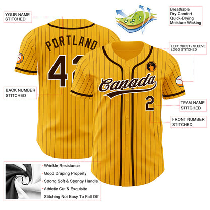 Custom Gold Brown Pinstripe Brown-White Authentic Baseball Jersey