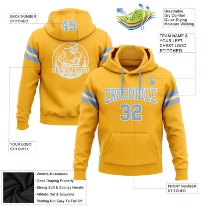 Custom Stitched Gold Light Blue-White Football Pullover Sweatshirt Hoodie