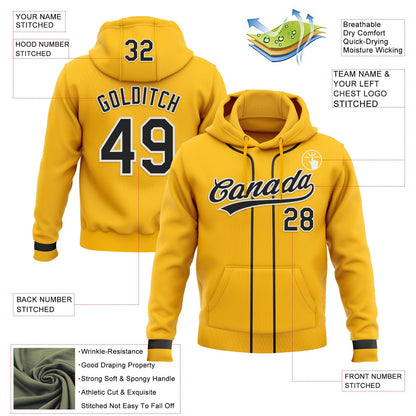 Custom Stitched Gold Black-White Baseball Pullover Sweatshirt Hoodie