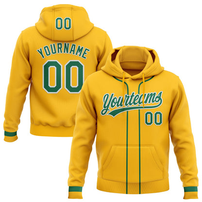 Custom Stitched Gold Kelly Green-White Baseball Pullover Sweatshirt Hoodie
