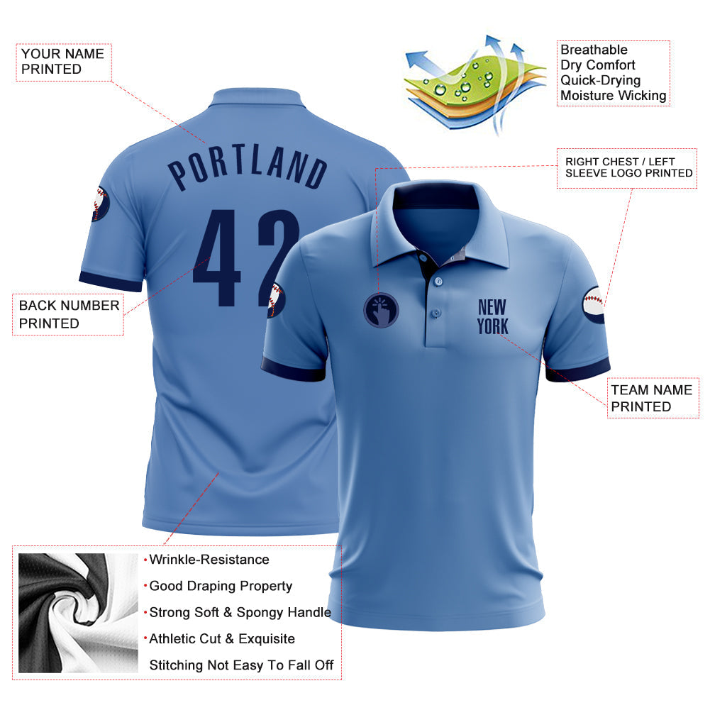 Custom Light Blue Navy Performance Golf Polo Shirt