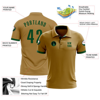 Custom Old Gold Green Performance Golf Polo Shirt