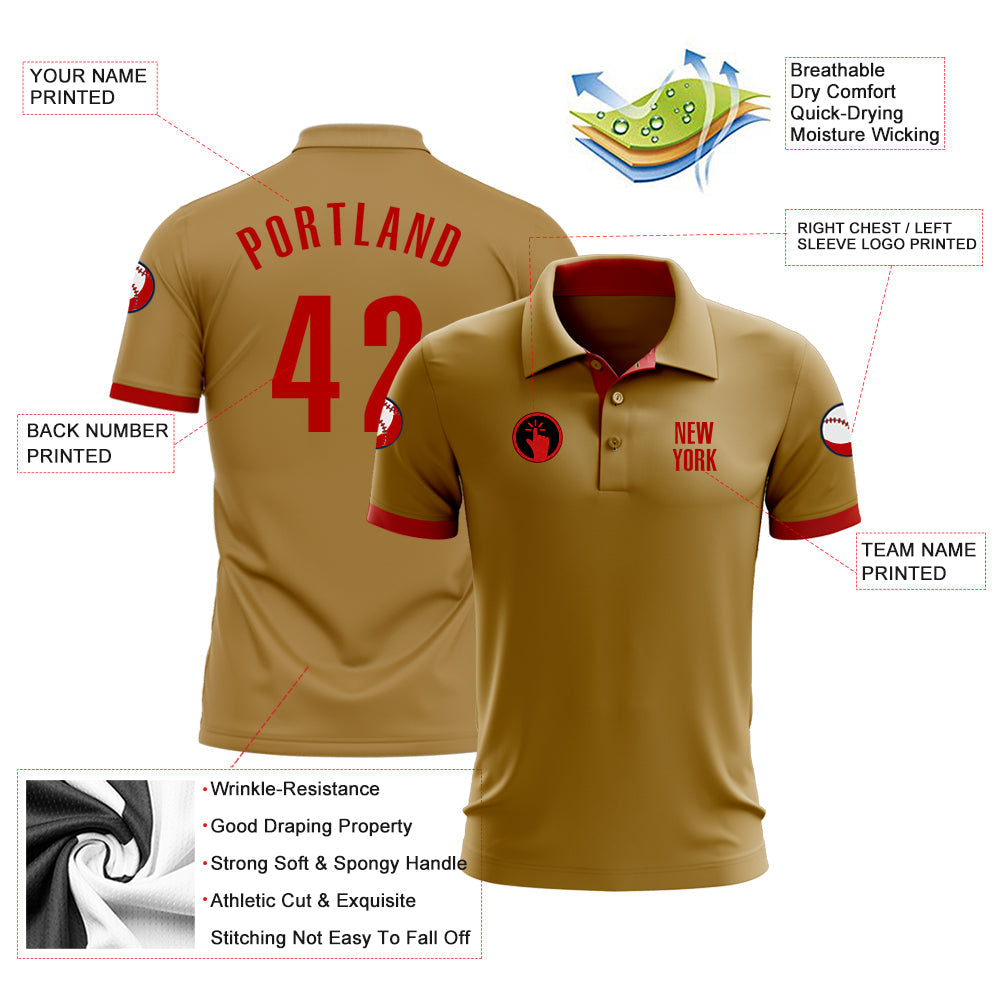 Custom Old Gold Red Performance Golf Polo Shirt