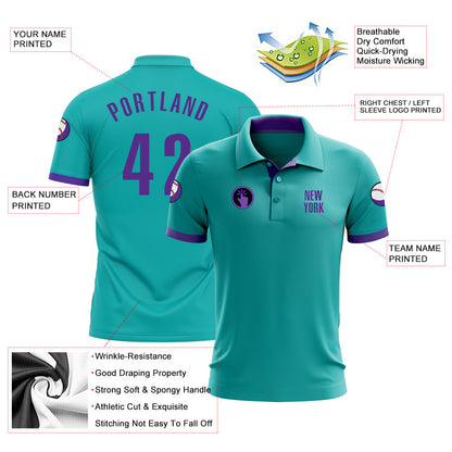 Custom Aqua Purple Performance Golf Polo Shirt