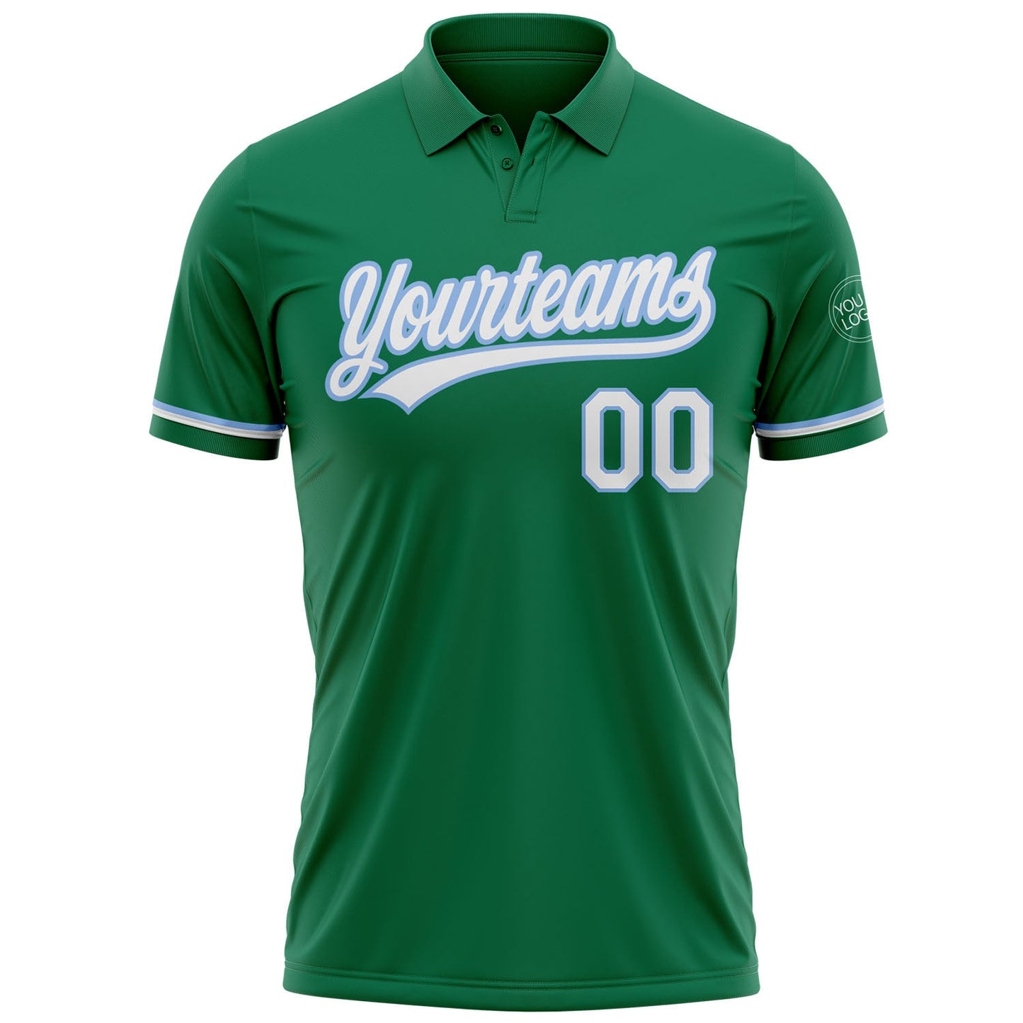 Custom Kelly Green White-Light Blue Performance Vapor Golf Polo Shirt