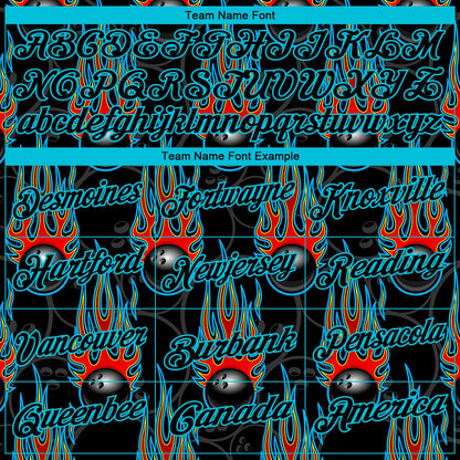 Custom Black Lakes Blue 3D Pattern Design Bowling Ball With Hotrod Flame Performance Polo Shirt