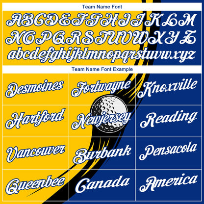 Custom Yellow White Royal-Black 3D Pattern Design Golf Ball Performance Golf Polo Shirt