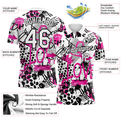 Custom Graffiti Pattern White-Black 3D Performance Golf Polo Shirt