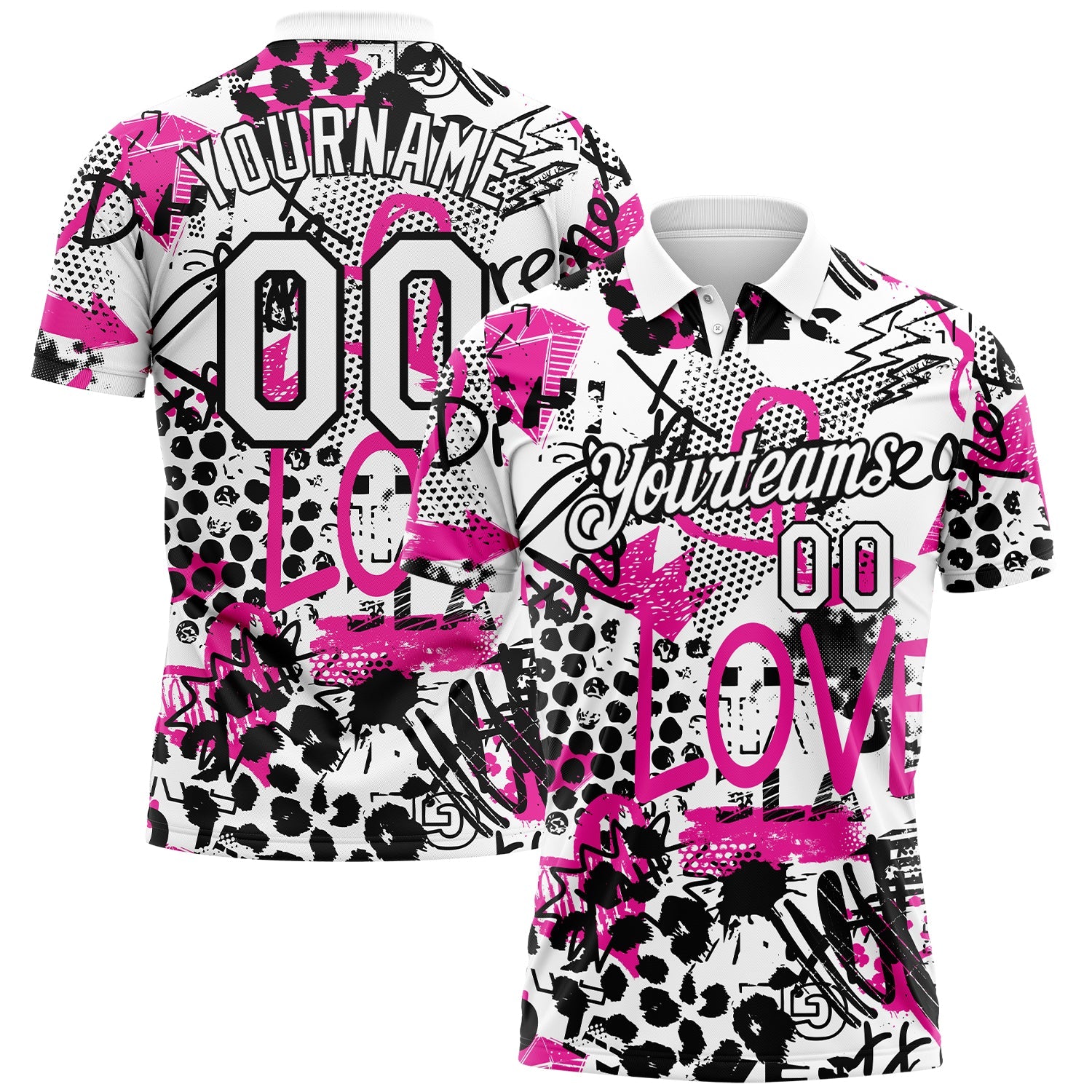 Custom Graffiti Pattern White-Black 3D Performance Golf Polo Shirt