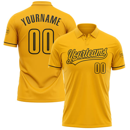 Custom Gold Black Performance Vapor Golf Polo Shirt