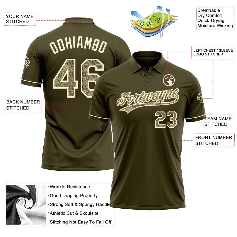 Custom Olive Camo-Cream Performance Vapor Salute To Service Golf Polo Shirt