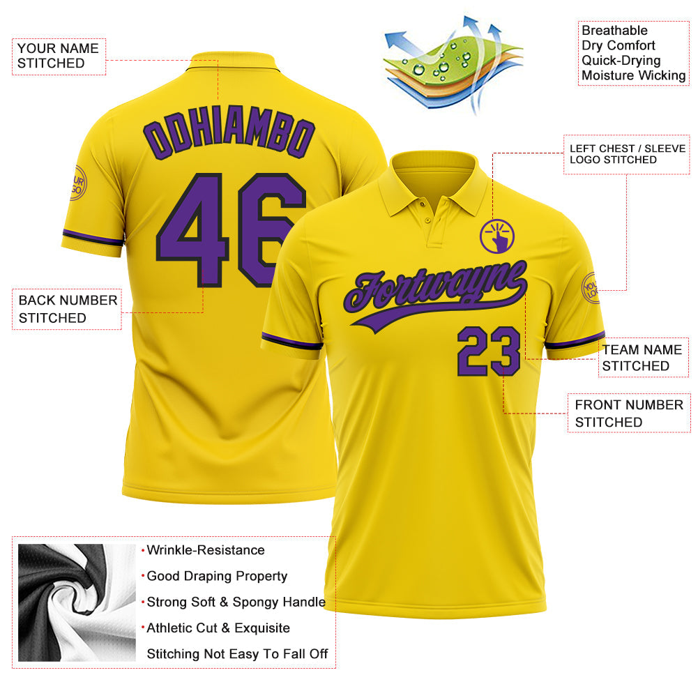 Custom Yellow Purple-Black Performance Vapor Golf Polo Shirt