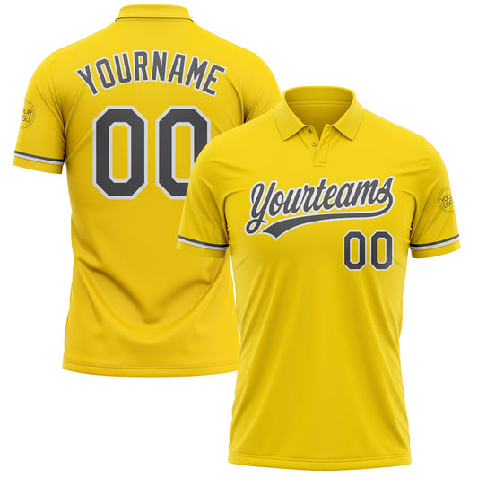 Custom Yellow Steel Gray-White Performance Vapor Golf Polo Shirt