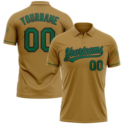 Custom Old Gold Kelly Green-Black Performance Vapor Golf Polo Shirt