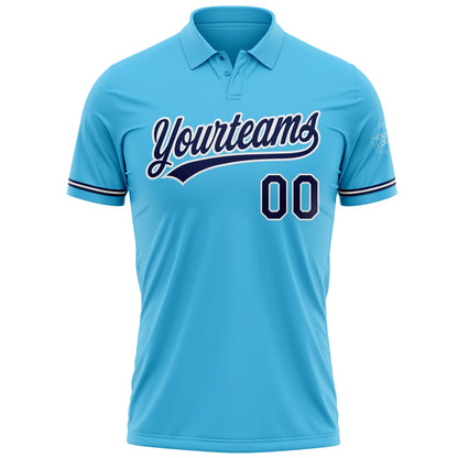 Custom Sky Blue Navy-White Performance Vapor Golf Polo Shirt