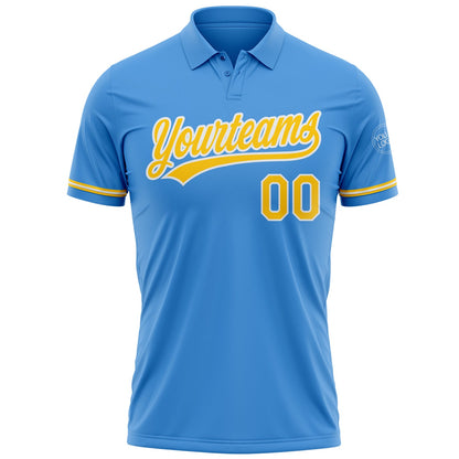 Custom Powder Blue Yellow-White Performance Vapor Golf Polo Shirt