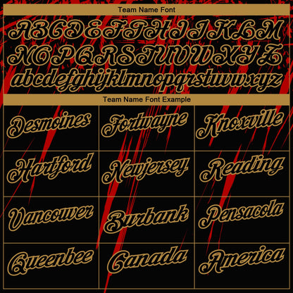 Custom Black Old Gold-Red 3D Pattern Design Sharp Shape Performance Golf Polo Shirt