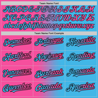 Custom Sky Blue Pink-Black Authentic Gradient Fashion Baseball Jersey
