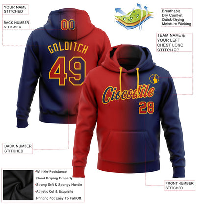 Custom Stitched Navy Red-Gold Gradient Fashion Sports Pullover Sweatshirt Hoodie