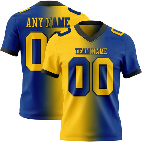 Custom Royal Yellow-Black Authentic Gradient Fashion Football Jersey