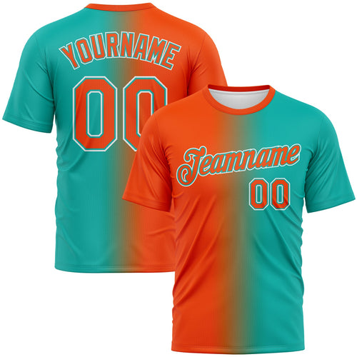 Custom Aqua Orange-White Gradient Fashion Performance T-Shirt