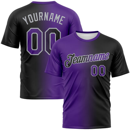 Custom Black Purple-Gray Gradient Fashion Performance T-Shirt