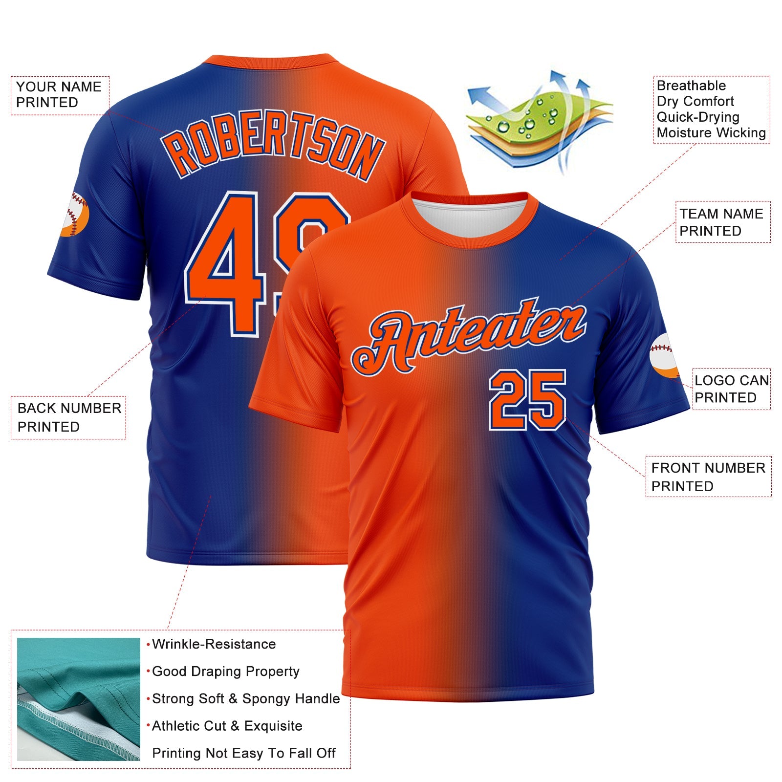 Custom Royal Orange-White Gradient Fashion Performance T-Shirt