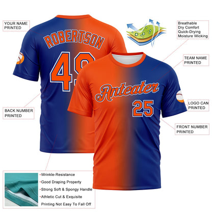 Custom Royal Orange-White Gradient Fashion Performance T-Shirt