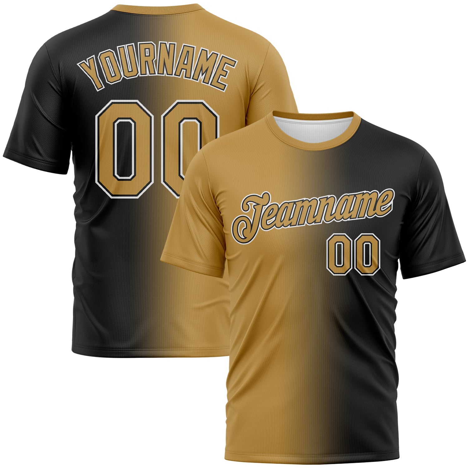 Custom Black Old Gold-White Gradient Fashion Performance T-Shirt
