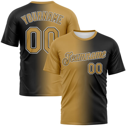 Custom Black Old Gold-White Gradient Fashion Performance T-Shirt