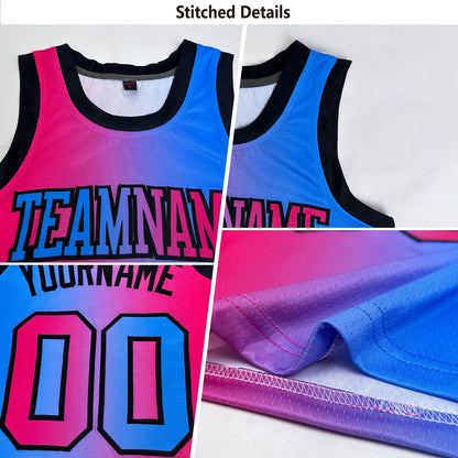 Custom Navy Gray-Red Authentic Gradient Fashion Basketball Jersey