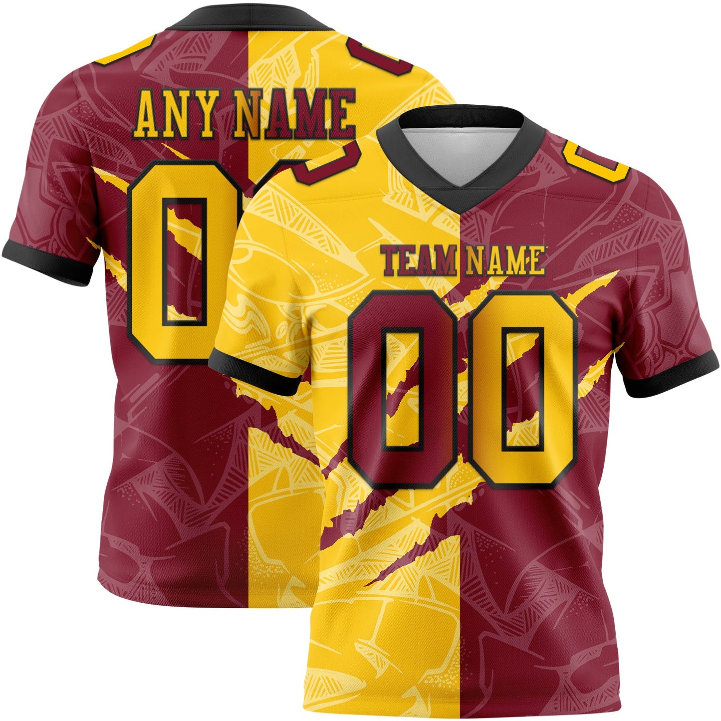 Custom Crimson Yellow-Black Authentic Gradient Fashion Scratch Football Jersey