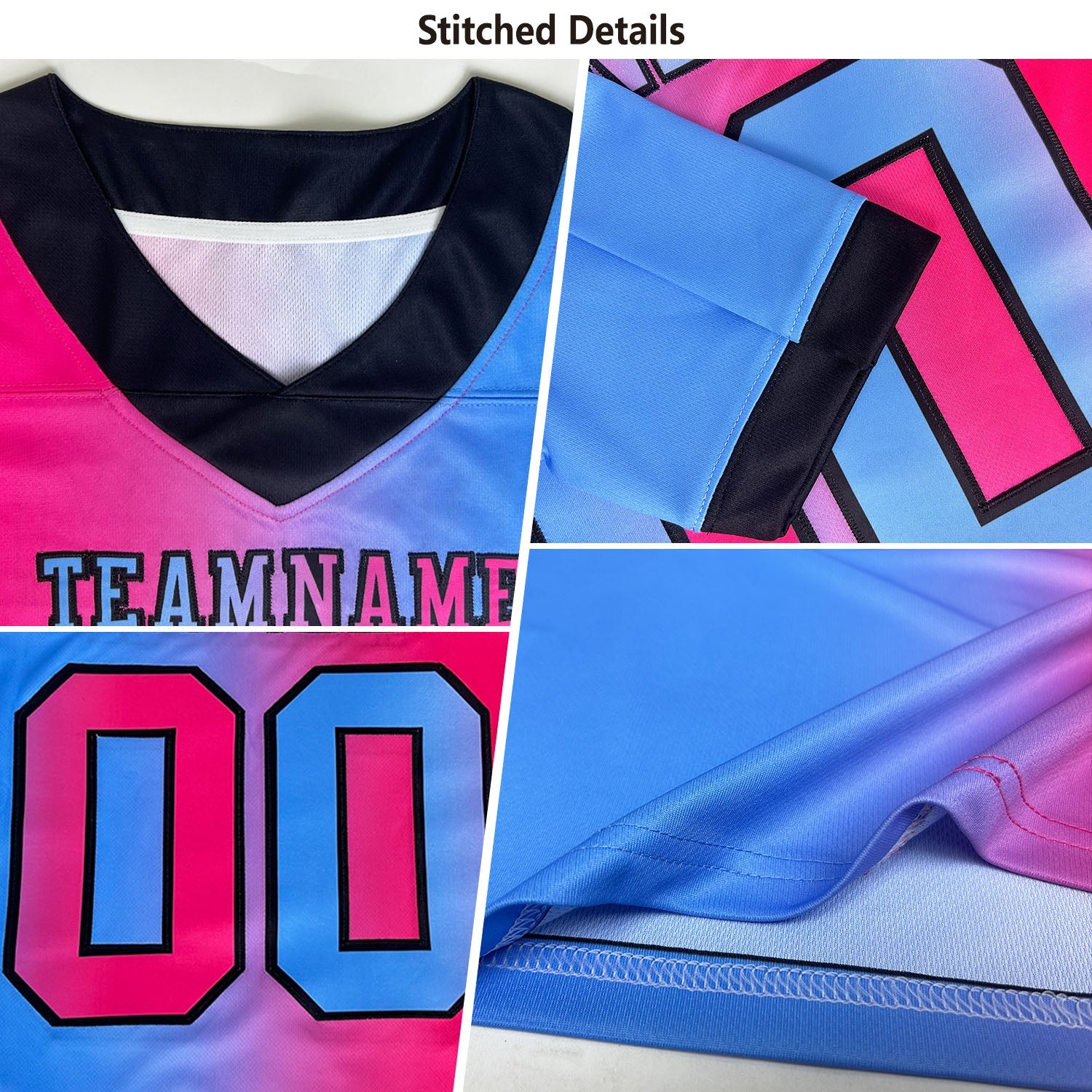 Custom Thunder Blue Bay Orange-Black Authentic Gradient Fashion Scratch Football Jersey