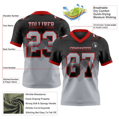 Custom Black Gray-Red Authentic Gradient Square Shape 7V7 Flag Football Jersey