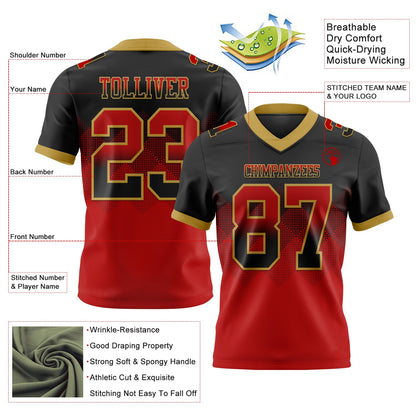 Custom Black Red-Old Gold Authentic Gradient Square Shape 7V7 Flag Football Jersey